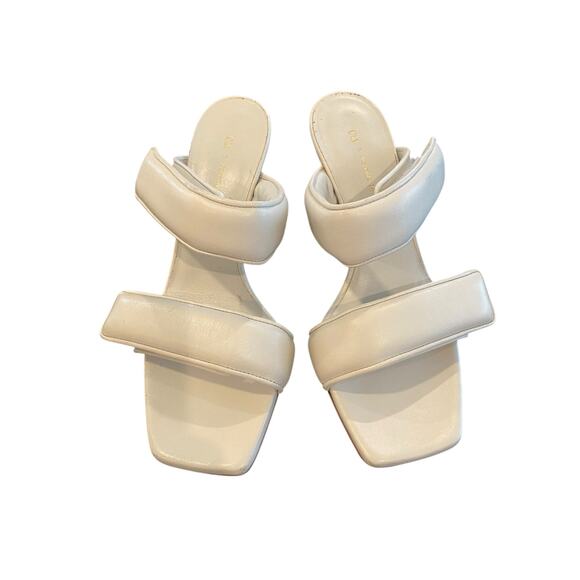 Gia x Pernille Teisbaek Leather Heels Sandals Square Toe Italy White Sz 6.5 36.5 - Picture 3 of 12